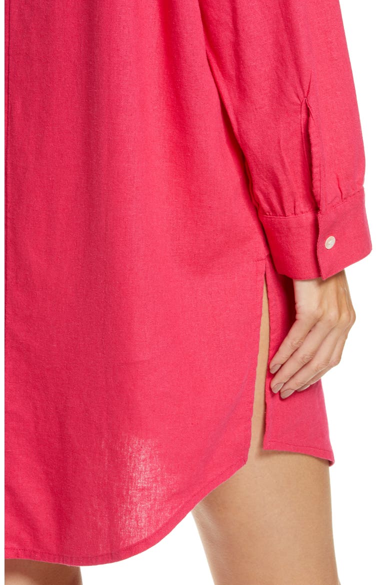 Oversize Linen Blend Cover-Up Shirt, Alternate, color, PINK BRIGHT