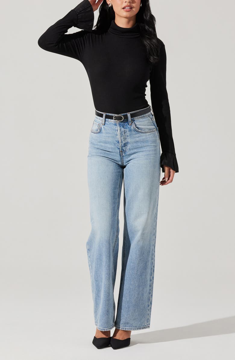 ASTR the Label Flare Sleeve Turtleneck Top, Alternate, color, Black