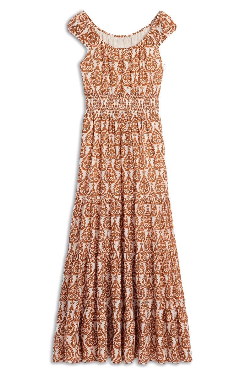 Boden Geo Print Cotton Tiered Maxi Dress, Alternate, color, Cognac, Ornate Geo