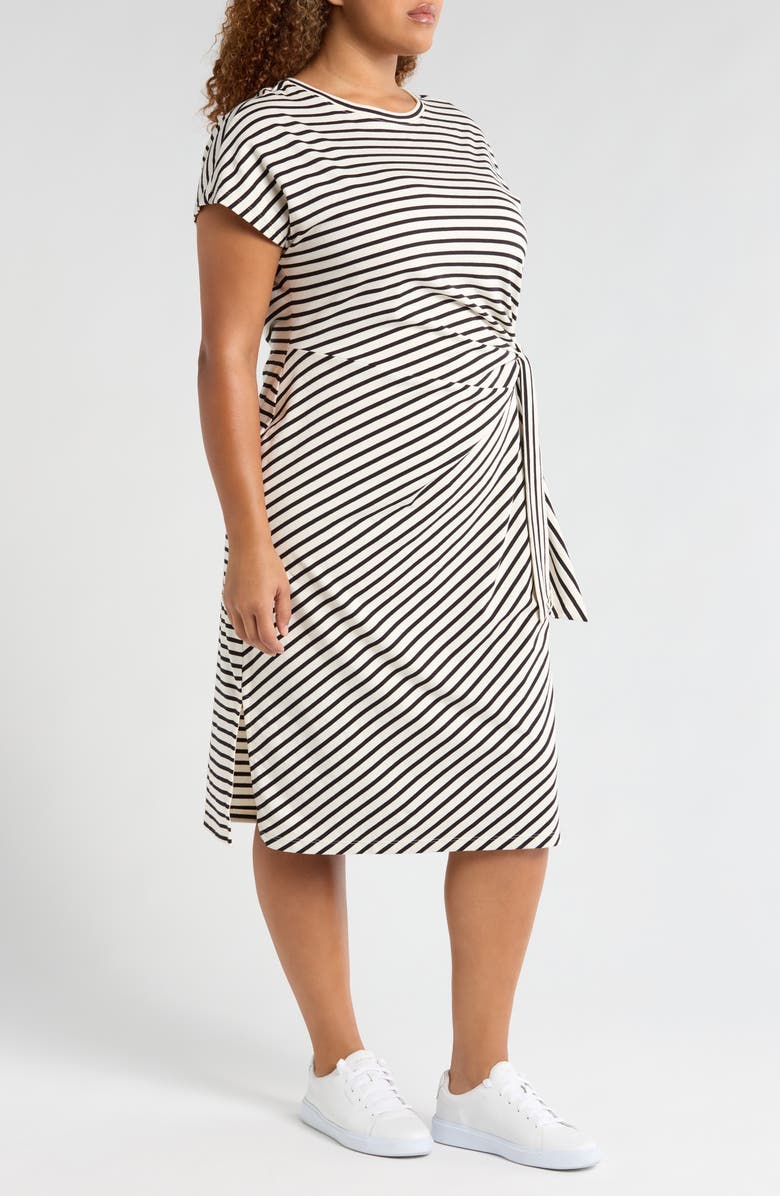 Universal Standard Crescent Knot T-Shirt Dress, Alternate, color, Ecru/ Black Stripe