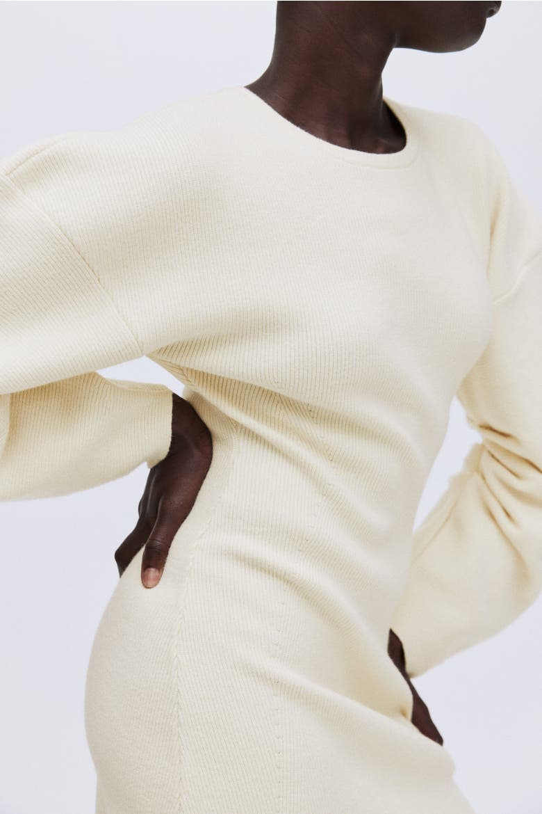 Viscose-blend Rib-knit Dress, Alternate, color, Cream