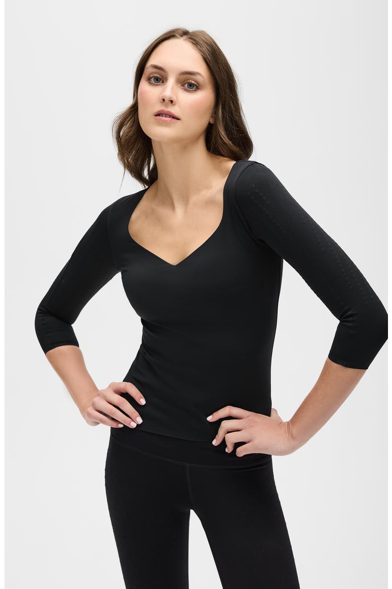 Iconic 3/4 sleeve MicroPerle Top, Main, color, Black