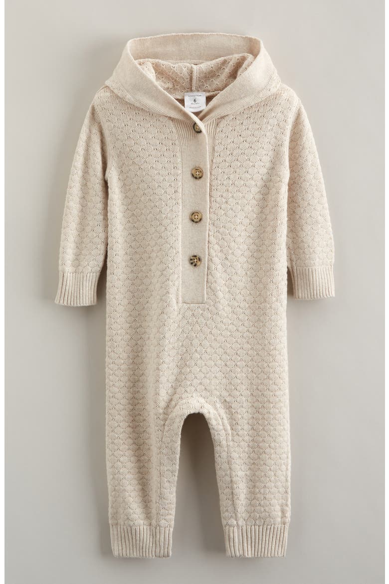 Hooded Pointelle Sweater Romper, Main, color, BEIGE OATMEAL HEATHER