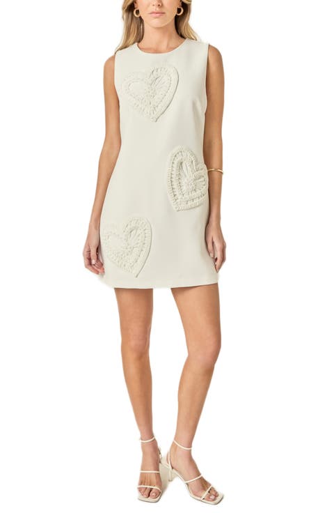 Faux Pearl Heart Appliqué Sleeveless Minidress