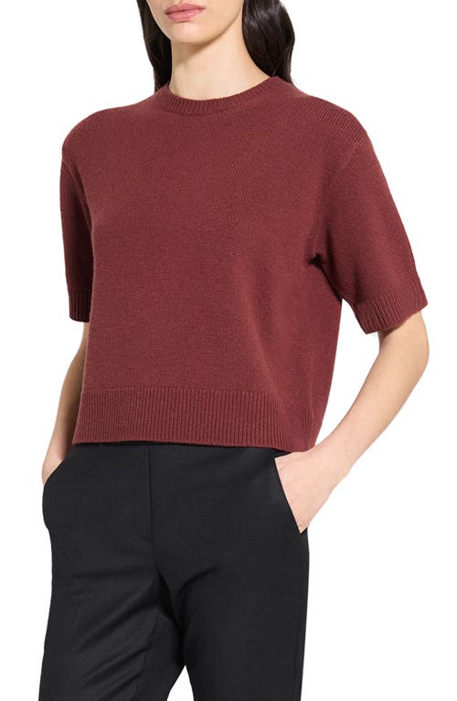 Theory Short Sleeve Cashmere Sweater In Burgundy