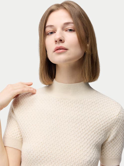 Gobi Mongolian Cashmere Short-sleeve Textured Cashmere Top In Off White