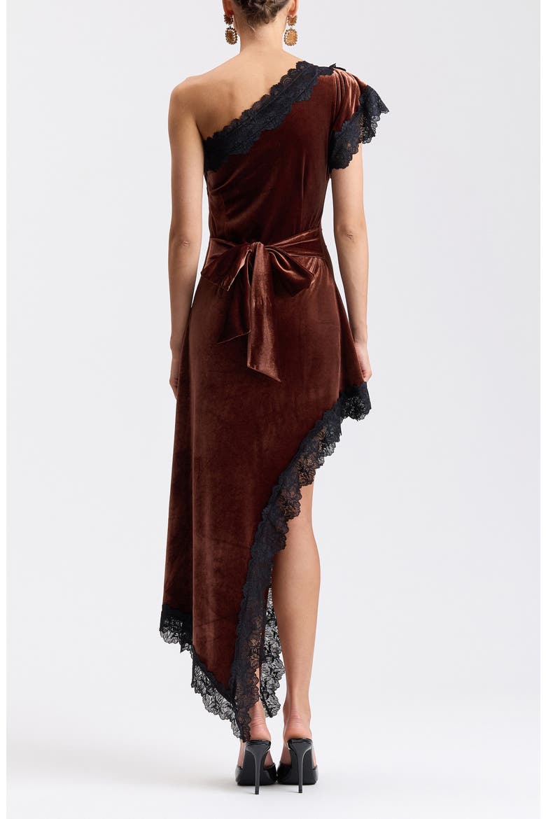 Lace & Velvet Asymmetric Dress, Alternate, color, CHOCOLATE
