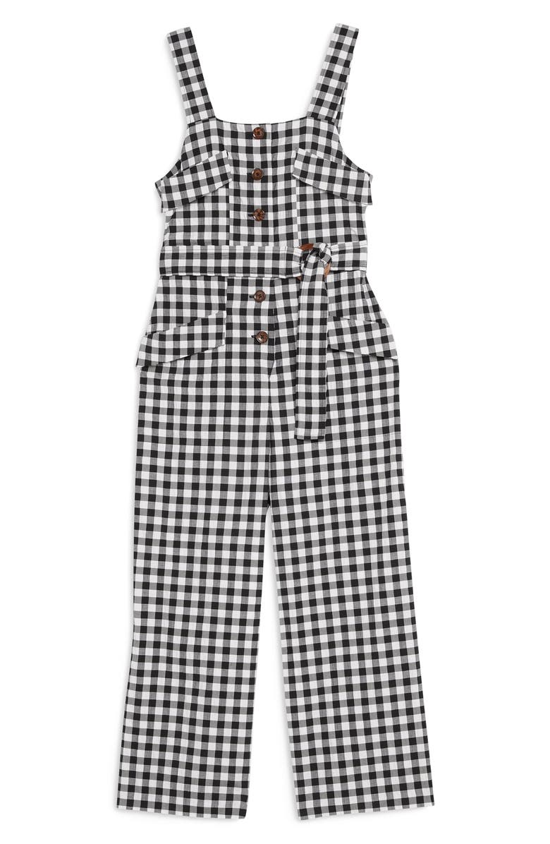 Topshop Gingham Pinafore Jumpsuit, Alternate, color, 