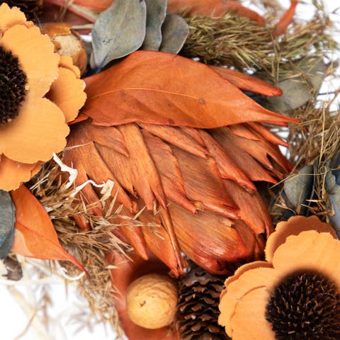 Sunflower and Wheat Artificial Fall Harvest Wreath - 12" - Unlit