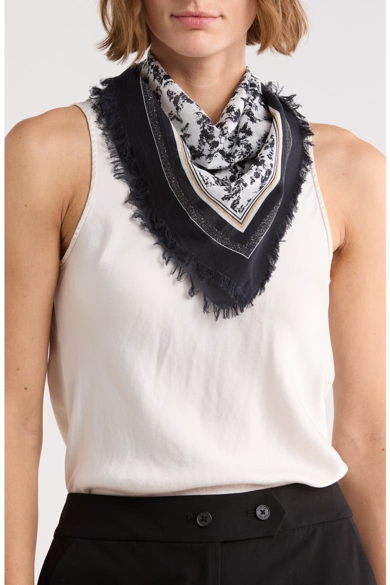 Sketched Floral Cotton Square Scarf, Main, color, BLACK