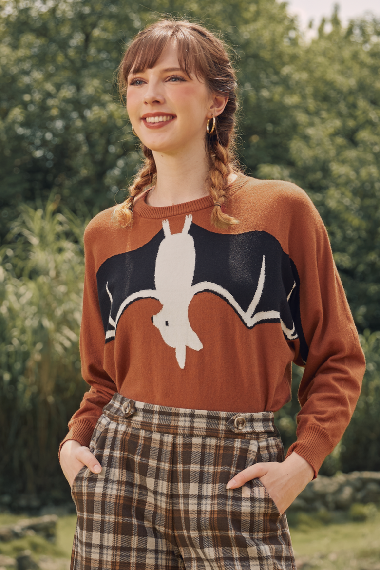 Hangin' Around Pullover Bat Sweater, Alternate, color, Orange