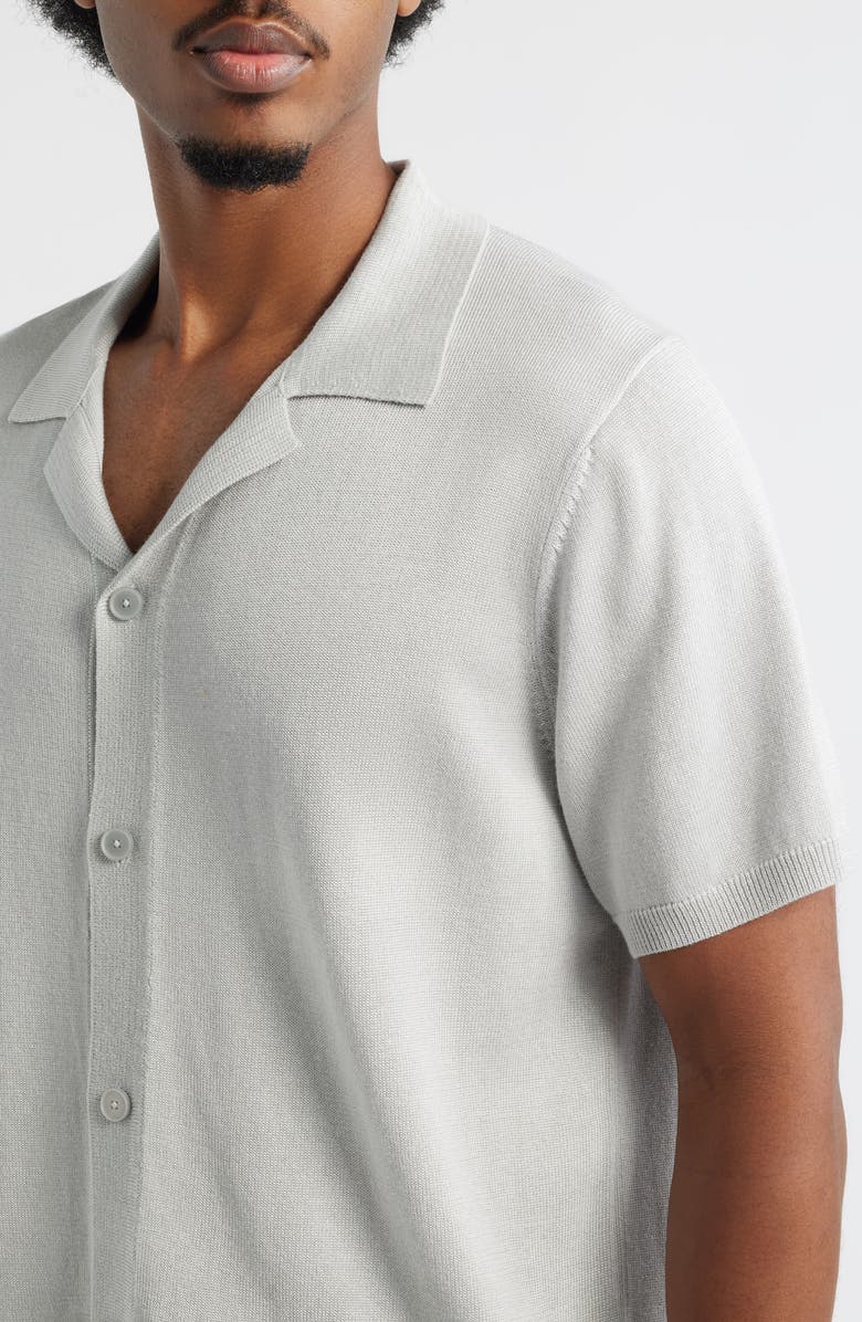 Open Edit Camp Short Sleeve Button Up Sweater, Alternate, color, Grey Violet