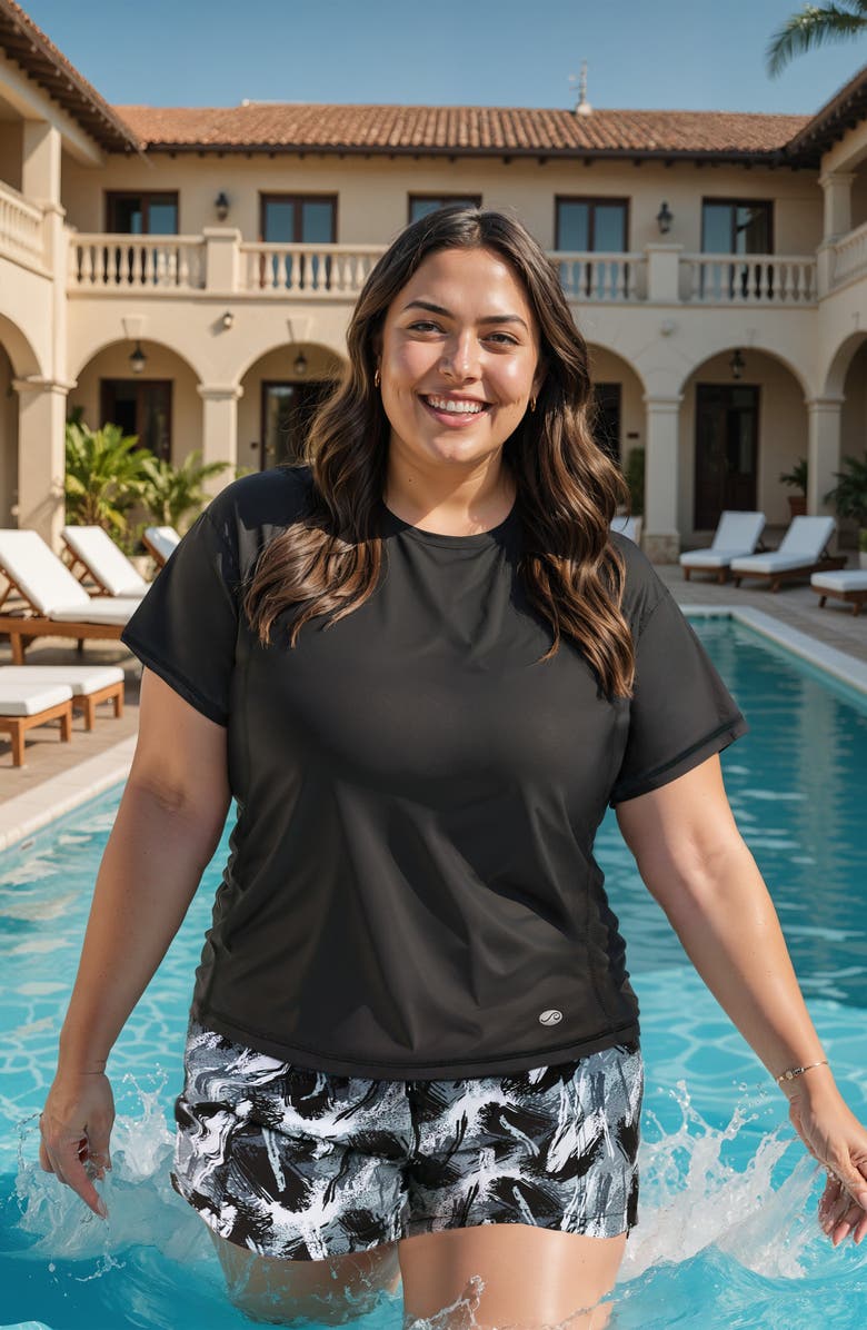 Calypsa Plus Size Loose Fit Adele Swim Top, Alternate, color, Black