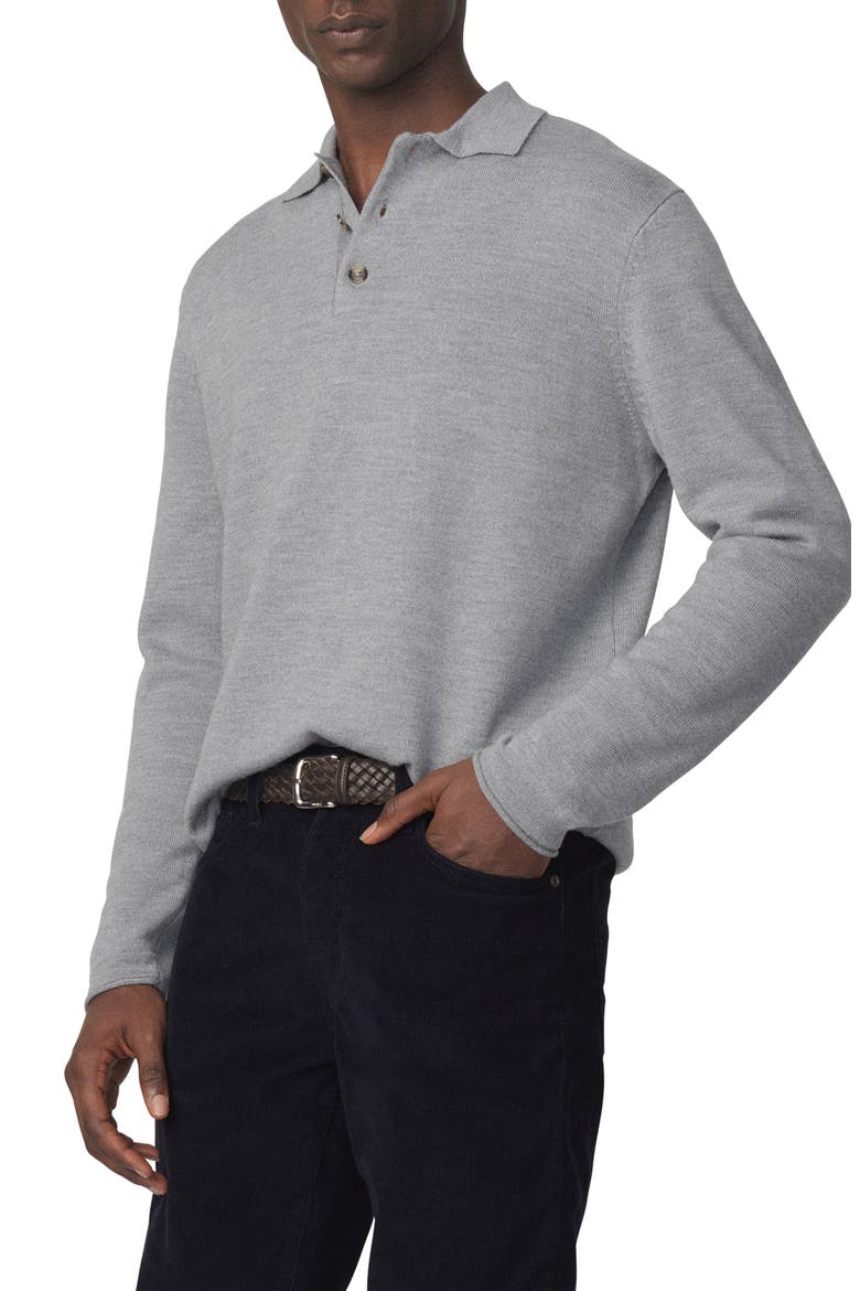 Long Sleeve Merino Wool Polo, Alternate, color, HEATHER GREY