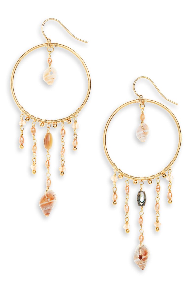 Pearl & Shell Hoop Earrings, Main, color, CHAMPAGNE MIX