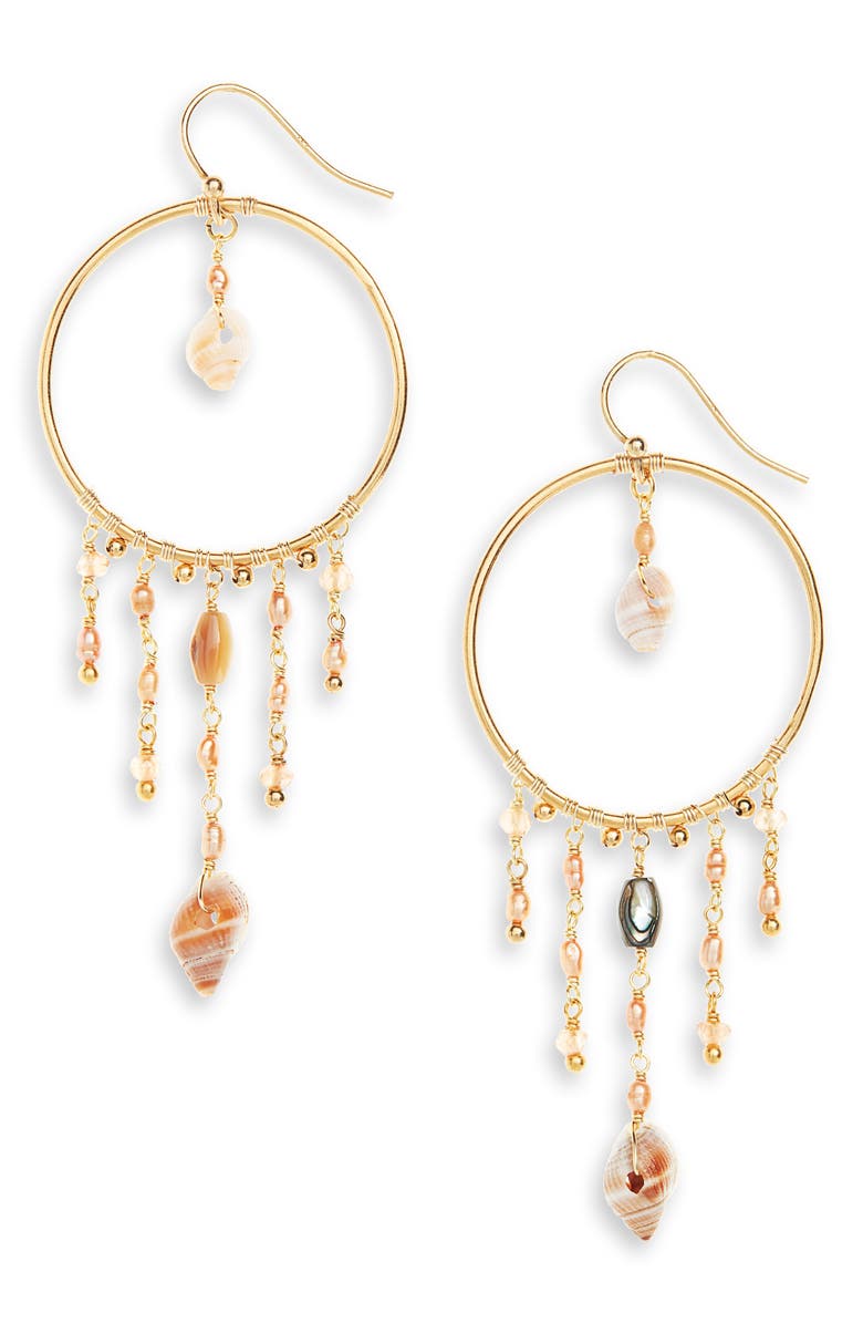 Chan Luu Pearl & Shell Hoop Earrings, Main, color,