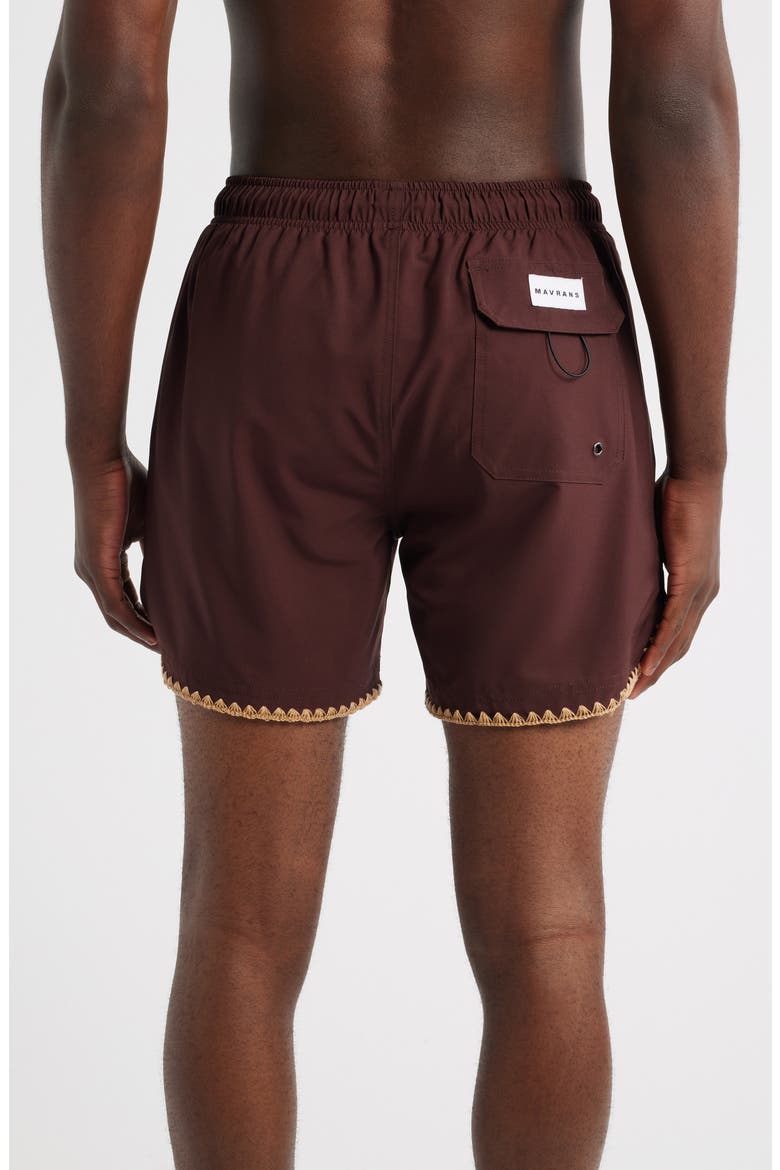 Espresso Stitch Waterproof Swim Trunks, Alternate, color, BROWN