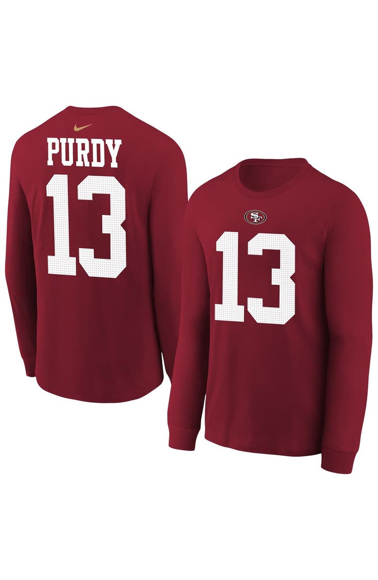 Nike Youth Nike Brock Purdy Scarlet San Francisco 49ers Player Name 
Number Long Sleeve T-Shirt, Main, color, Scarlet