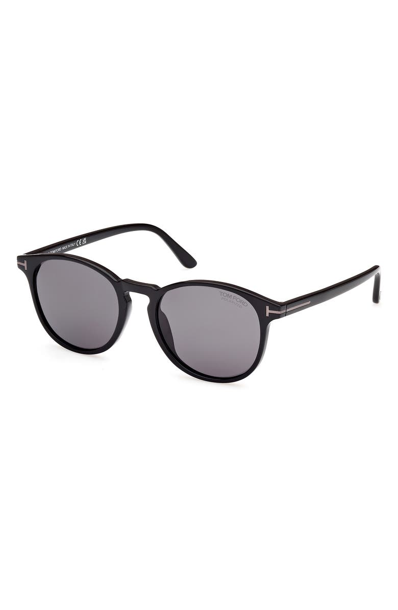 TOM FORD 53mm Round Sunglasses, Alternate, color, Shiny Black / Smoke Polarized