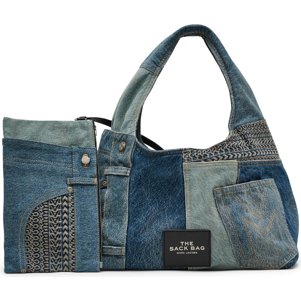Marc Jacobs The Sack Deconstructed Denim Shoulder Bag In Indigo Multi