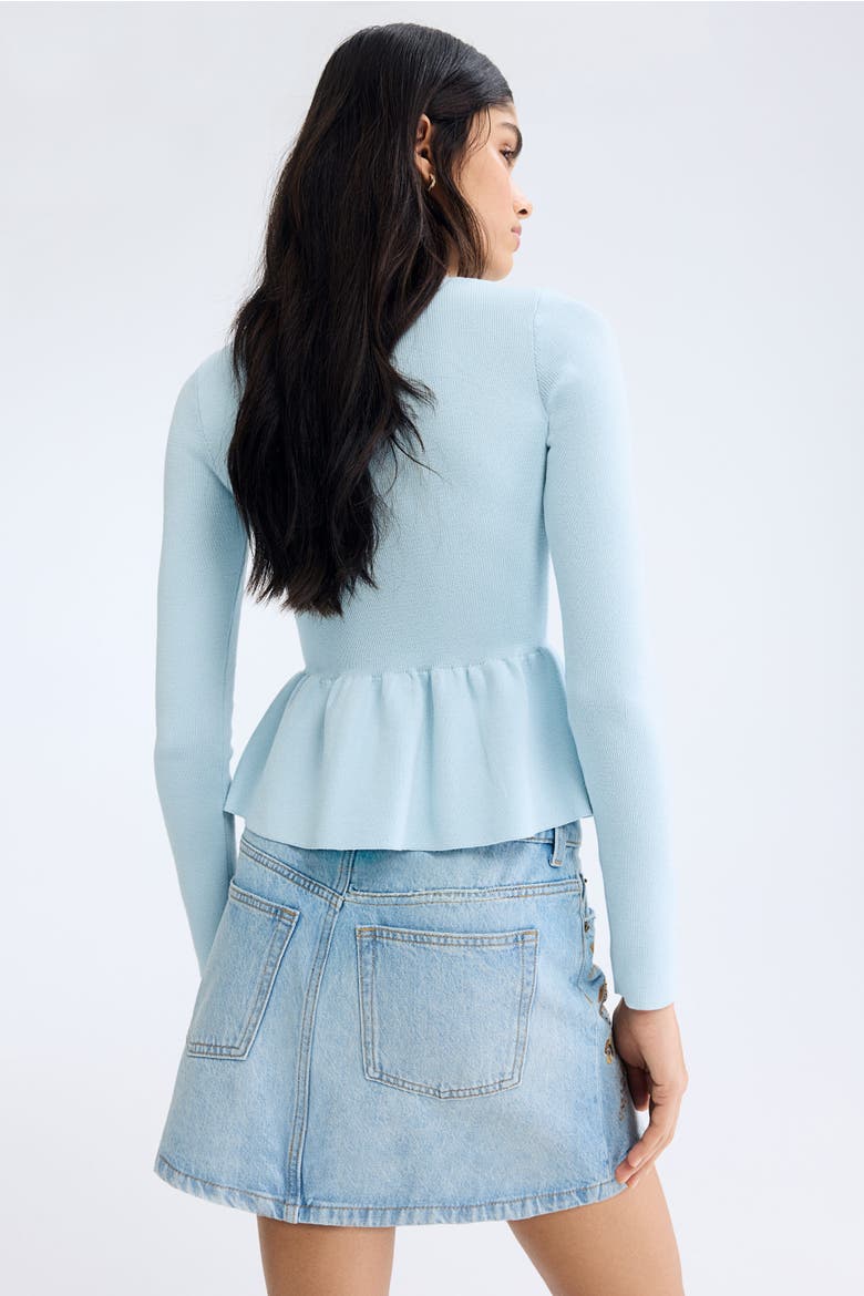 Knitted Peplum Top, Alternate, color, Light blue