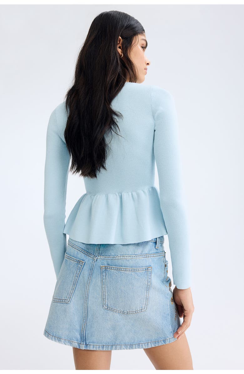 H&M Knitted Peplum Top, Alternate, color, Light Blue