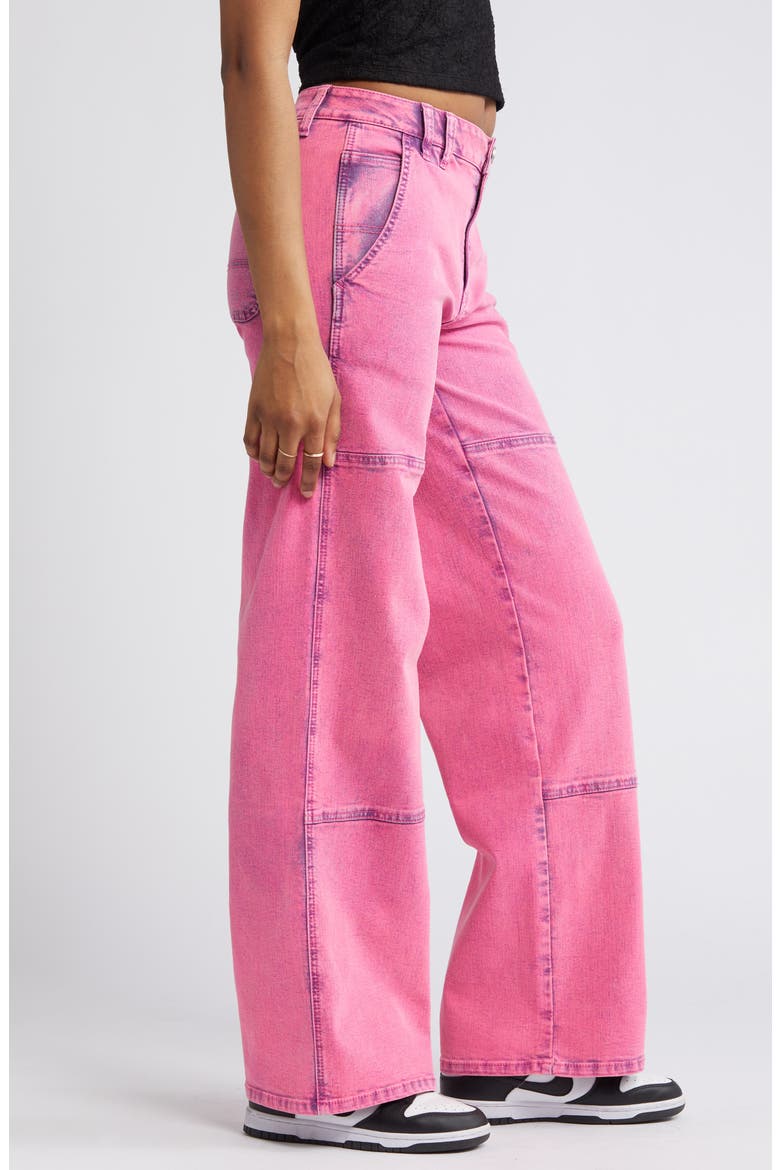 Acid Wash Paneled Wide Leg Carpenter Jeans, Alternate, color, ROSABELLA