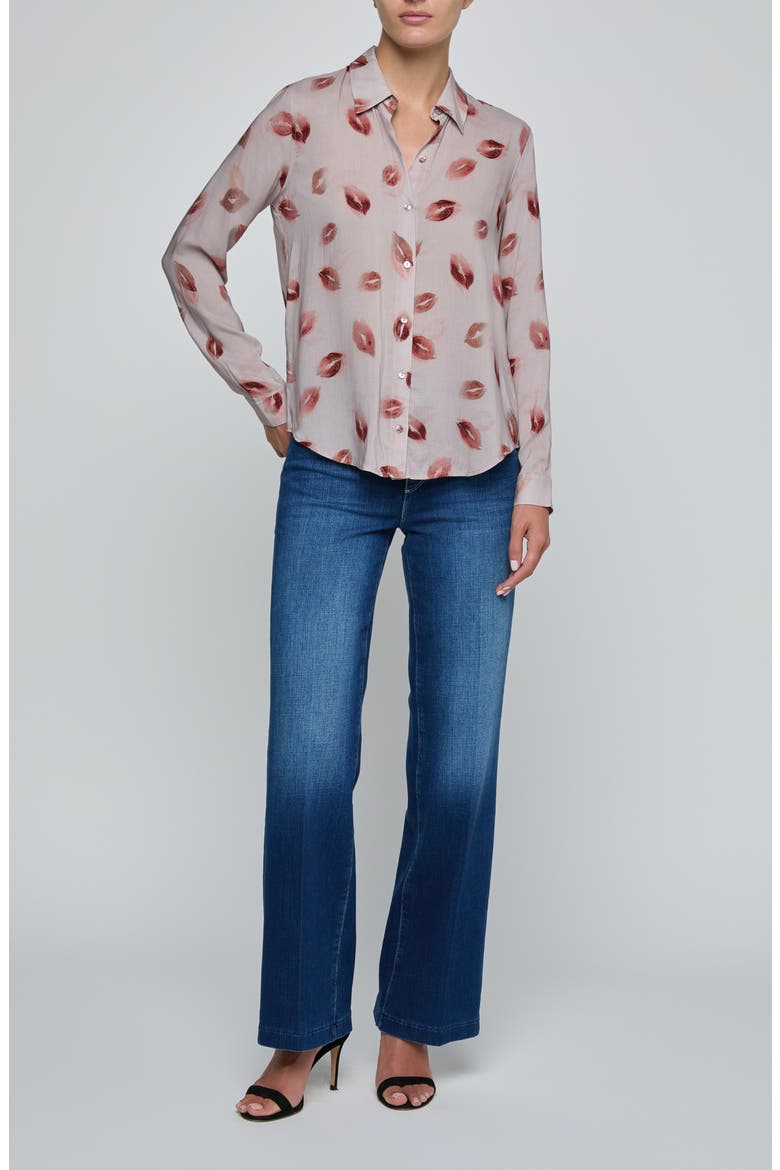 Holly Lips Pattern Woven Shirt, Alternate, color, TAUPE/ DARK RED KISS