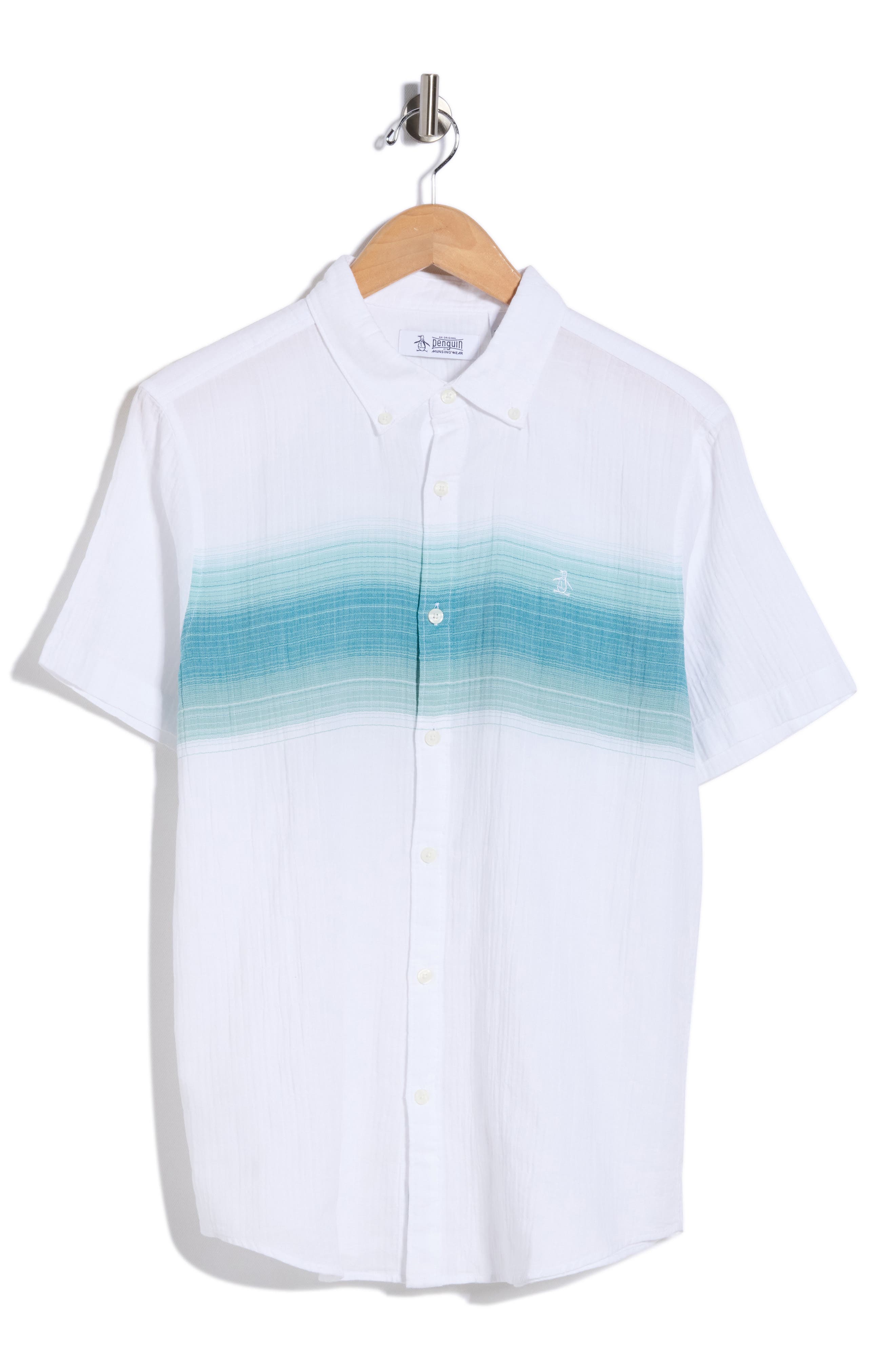 Original Penguin Chest Stripe Short Sleeve Crinkle Button-Down Shirt