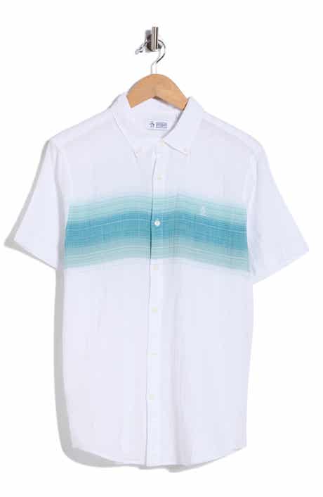 Original Penguin Chest Stripe Short Sleeve Crinkle Button-Down Shirt