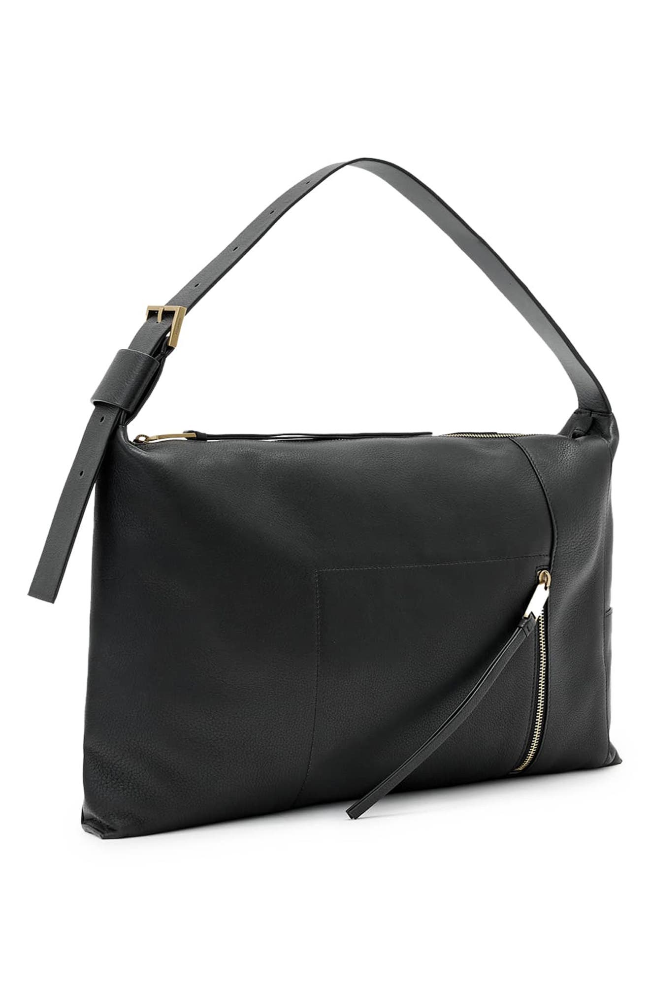 AllSaints Medium Alba Leather Shoulder Bag, Alternate, color, Black