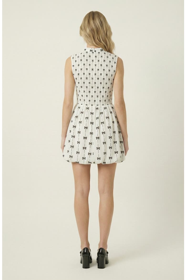Sleeveless Smocked Mini Dress with High Neckline, Alternate, color, White / Black