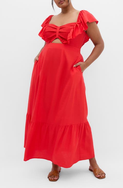 Alora Flutter Sleeve Cutout Maxi Dress (Plus)