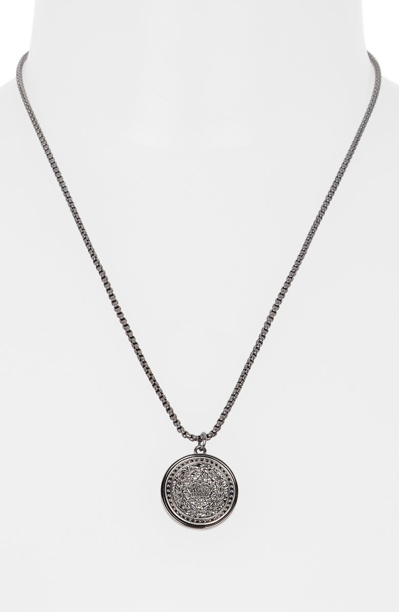 Steve Madden Coin Pendant Necklace, Alternate, color, Shiny Rhodium