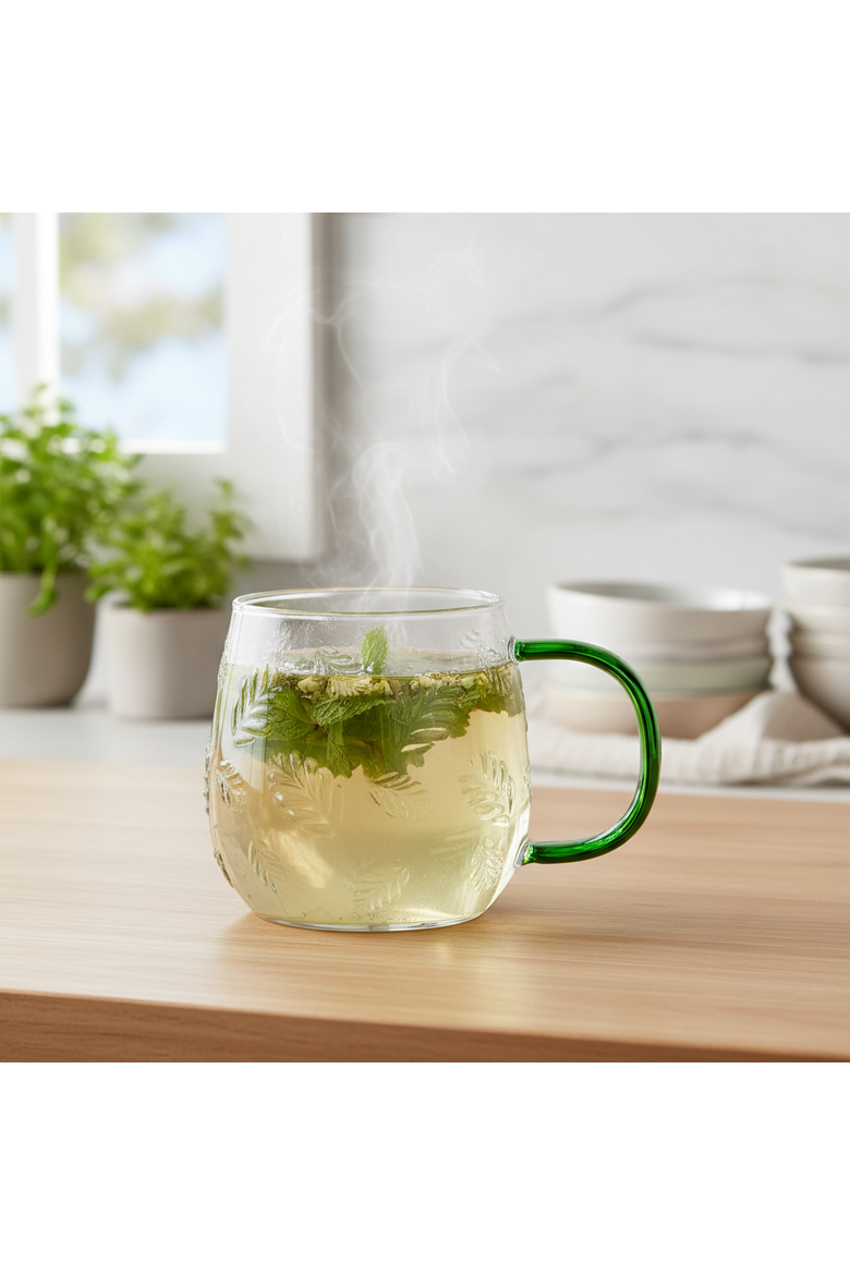 Botanical Glass Mug Green Glass Everyday, Alternate, color, Green
