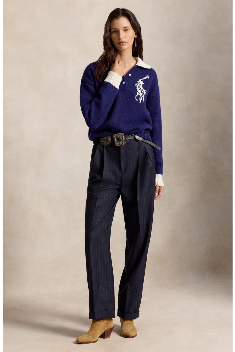 Wool Polo Sweater, Alternate, color, ROYAL/ CREAM