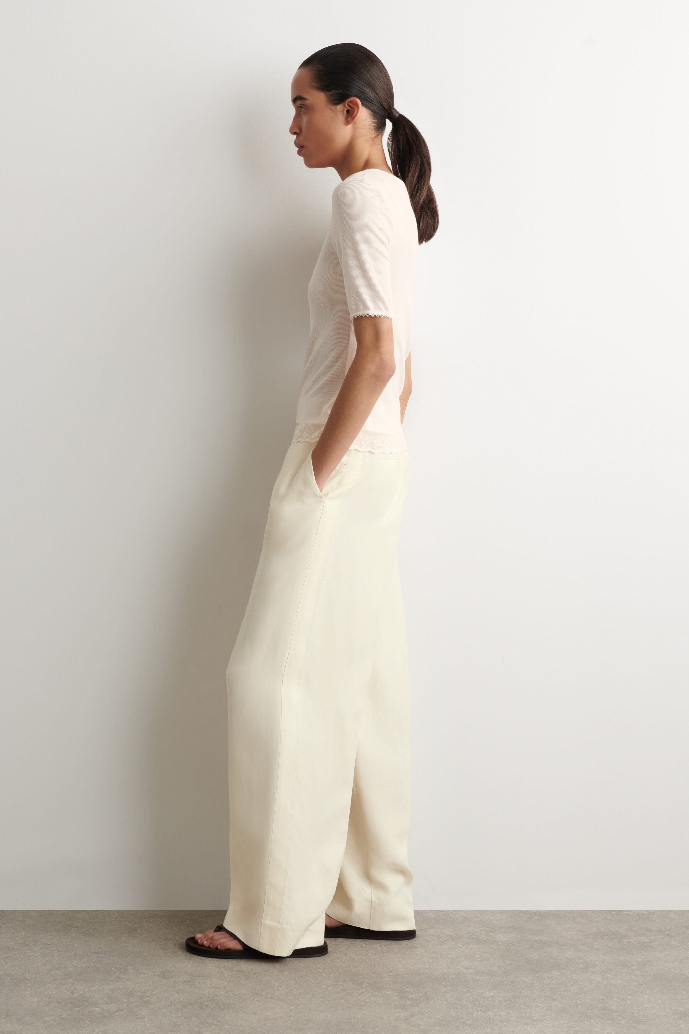 Lace-Trimmed Ribbed V-Neck T-Shirt - image 2