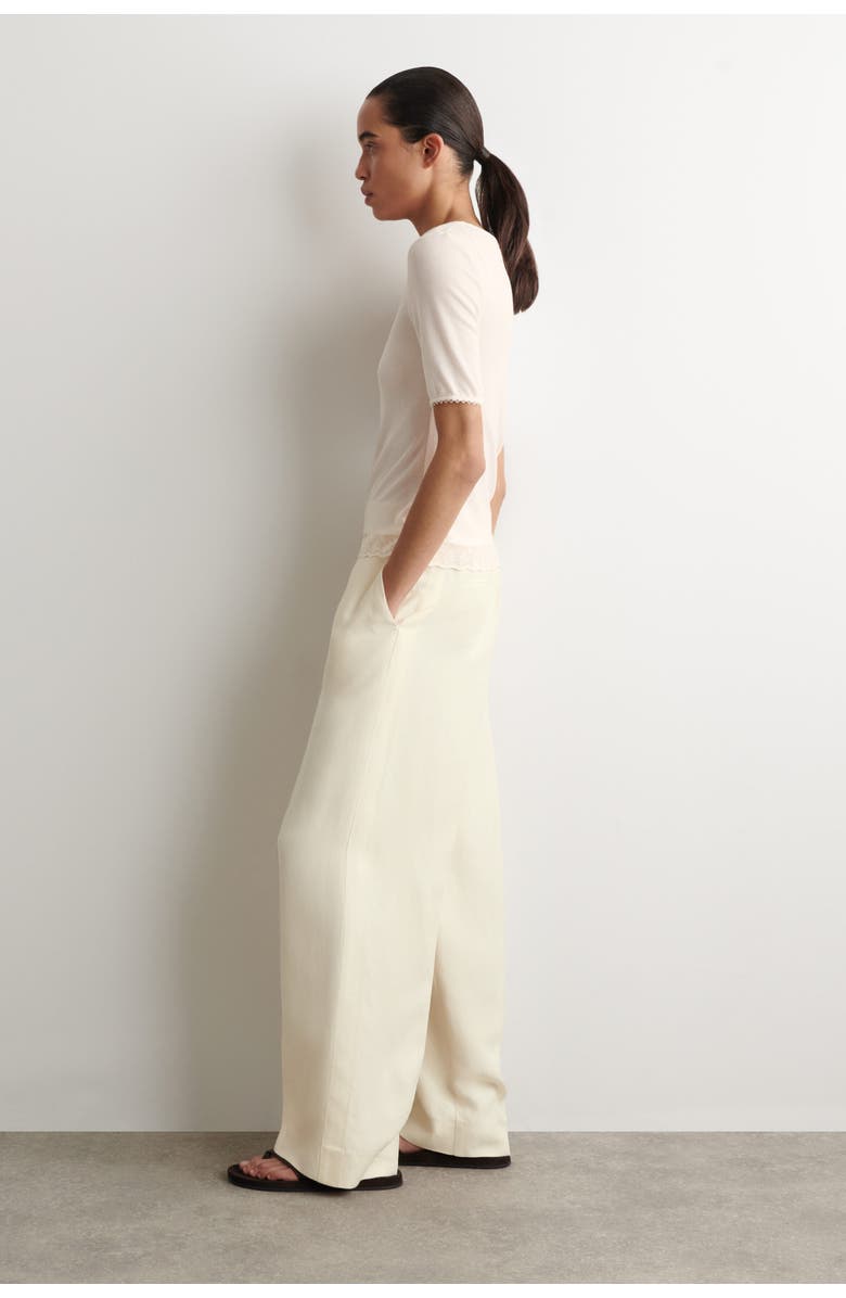 COS Lace-Trimmed Ribbed V-Neck T-Shirt, Alternate, color, White