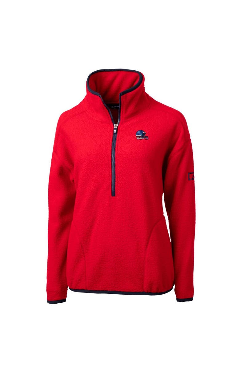 Cutter & Buck Women's Cutter & Buck Red Cleveland Browns Americana Cascade Eco Sherpa Fleece Half-Zip Pullover Jacket, Alternate, color, 