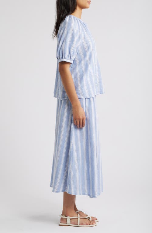 Caslonr Caslon(r) Stripe Linen Blend Puff Sleeve Top In Blue- White Tay Stripe