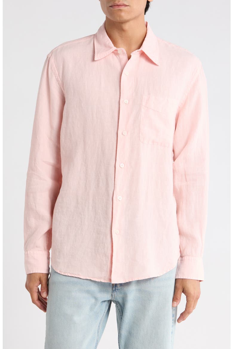 Linen & Organic Cotton Button-Up Shirt, Main, color, SOLID PINK