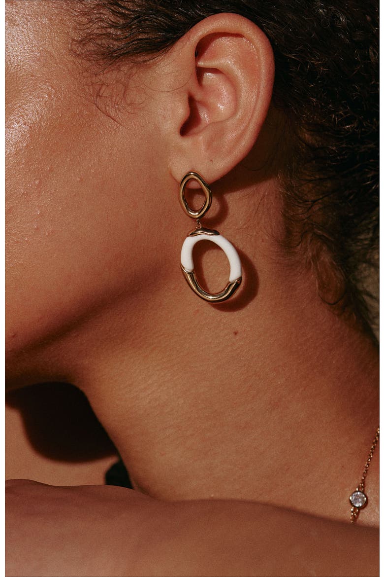 Time Ripples Round Earrings, Alternate, color, White & Gold