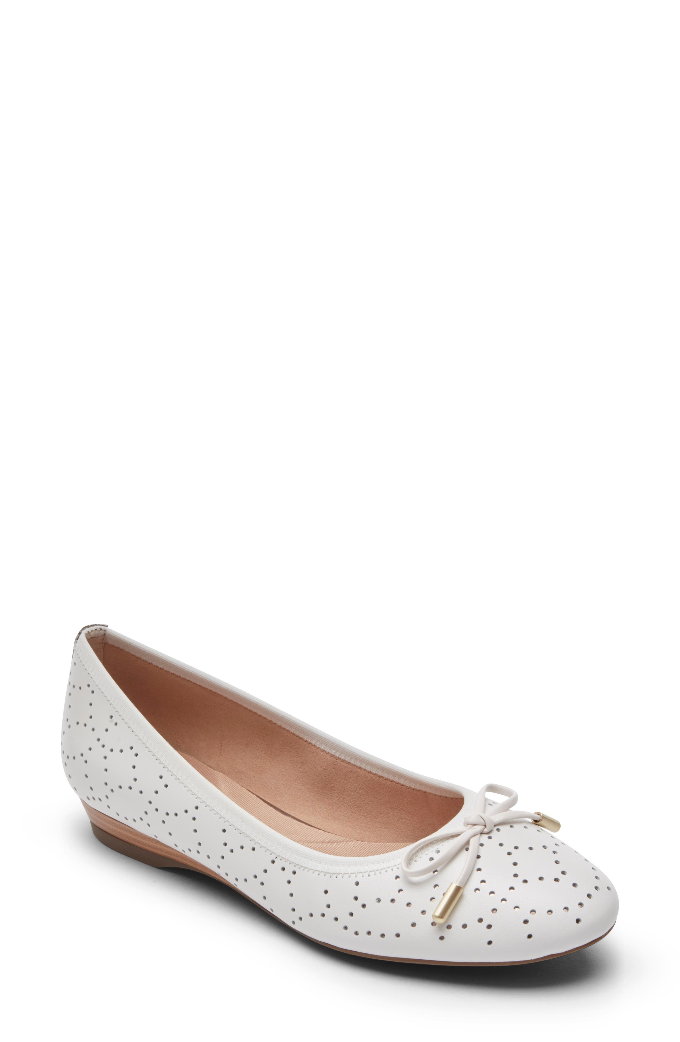Shea Perforated Tie Flat, Main, color, WHITE LEATHER
