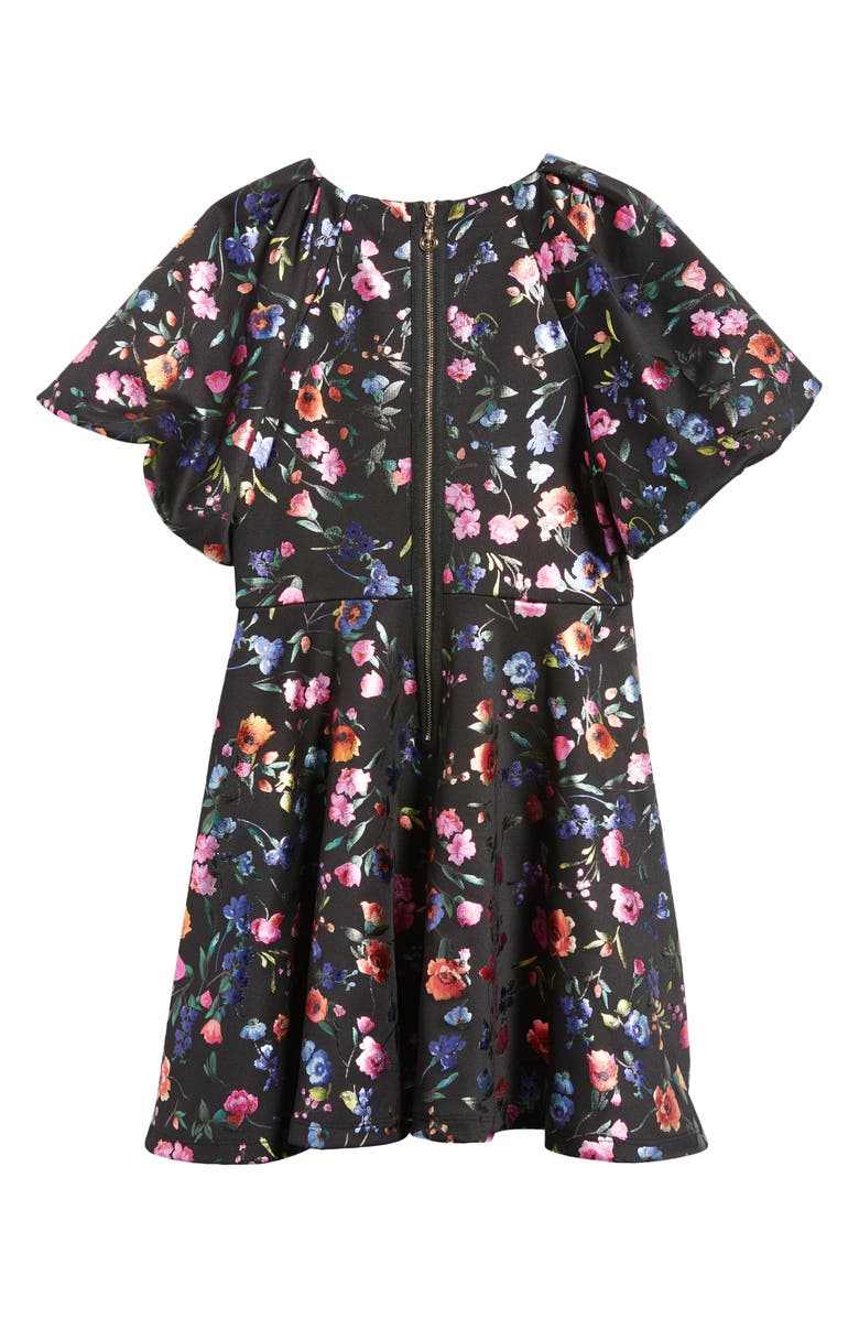 Truly Me Kids' Metallic Floral Flutter Sleeve Fit & Flare Dress, Alternate, color, 