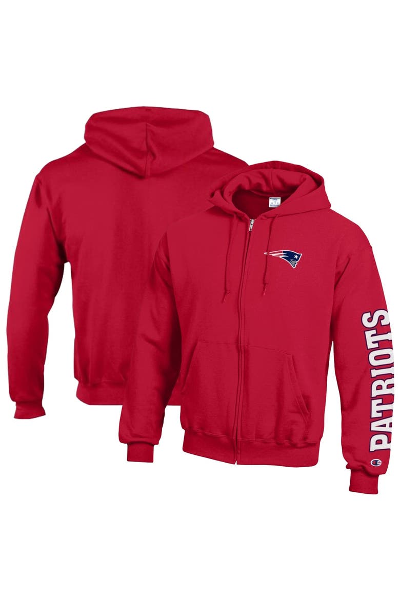 Men's Champion  Red New England Patriots Powerblend Fleece Full-Zip Hoodie, Main, color, Red