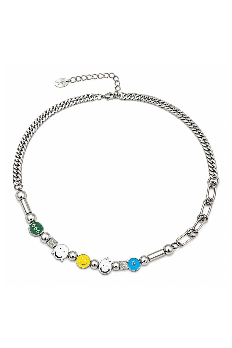 Smiley Charm Necklace, Main, color, SILVER