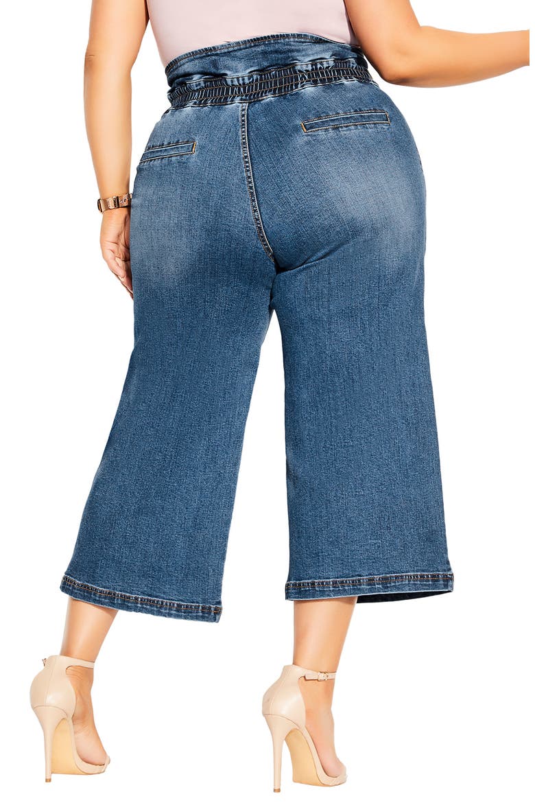 High Waist Crop Denim Culottes, Alternate, color, MID DENIM