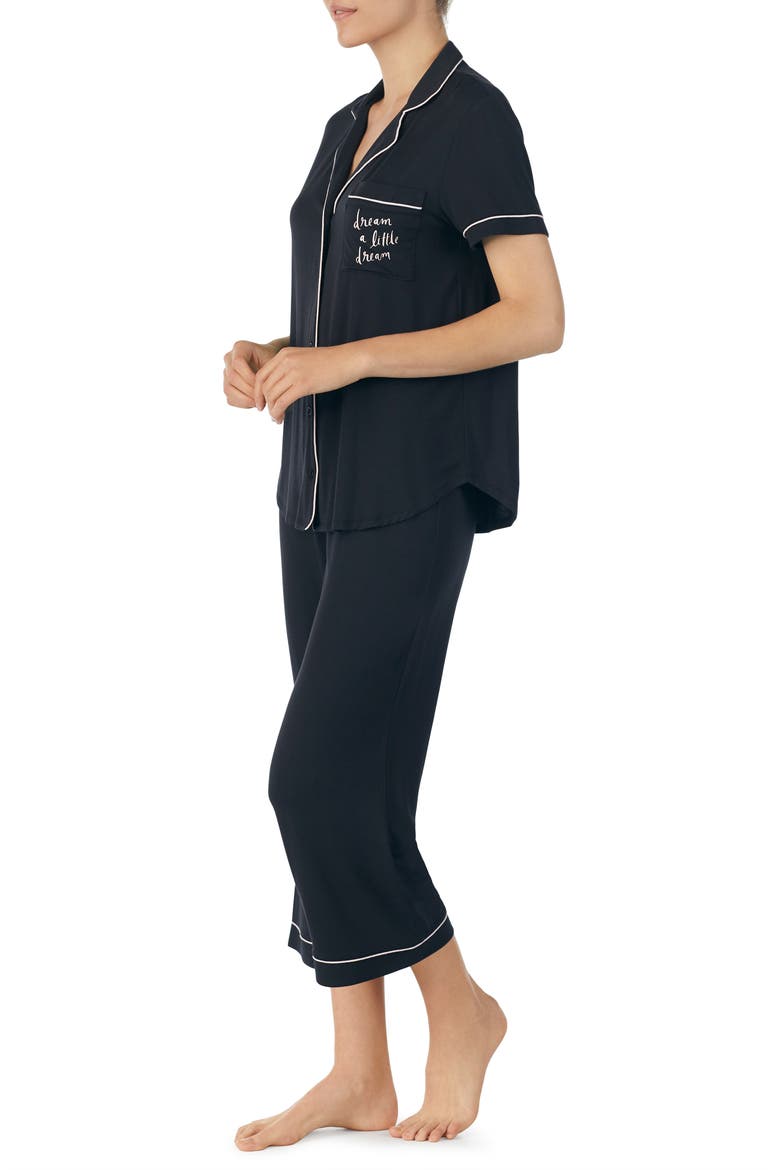 capri short sleeve pajamas, Alternate, color, BLACK