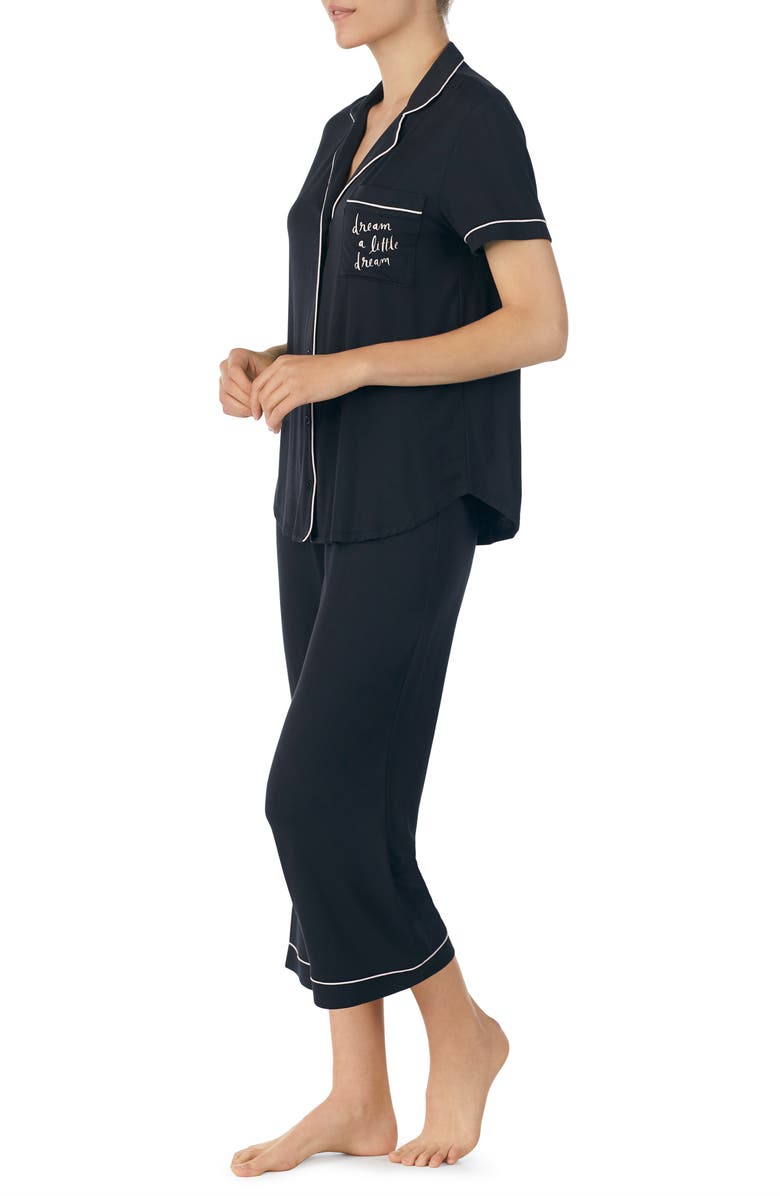 Kate Spade New York capri short sleeve pajamas, Alternate, color, Black