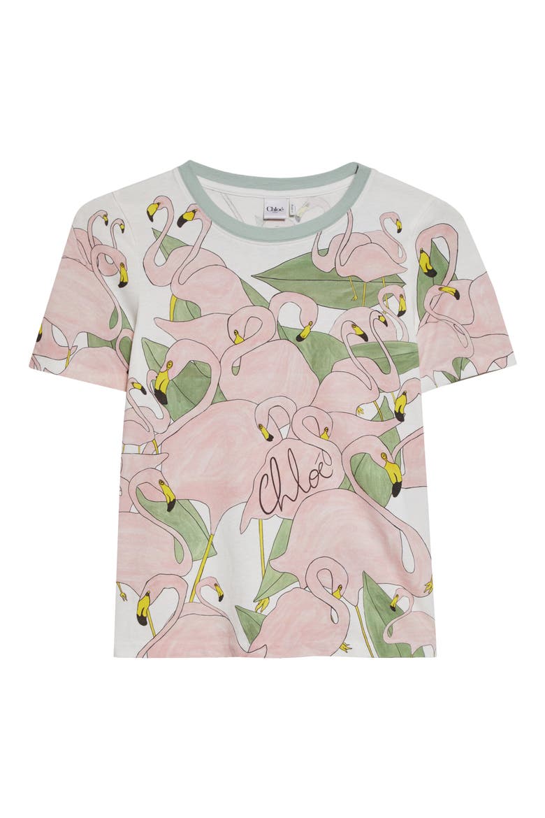 Flamingo Print Jersey Ringer T-Shirt, Alternate, color, ICONIC MILK